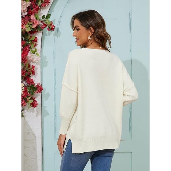 New Medium Oversized, Scoop Neck, Batwing Maternity Sweater in Ivory - Picture 3 of 4